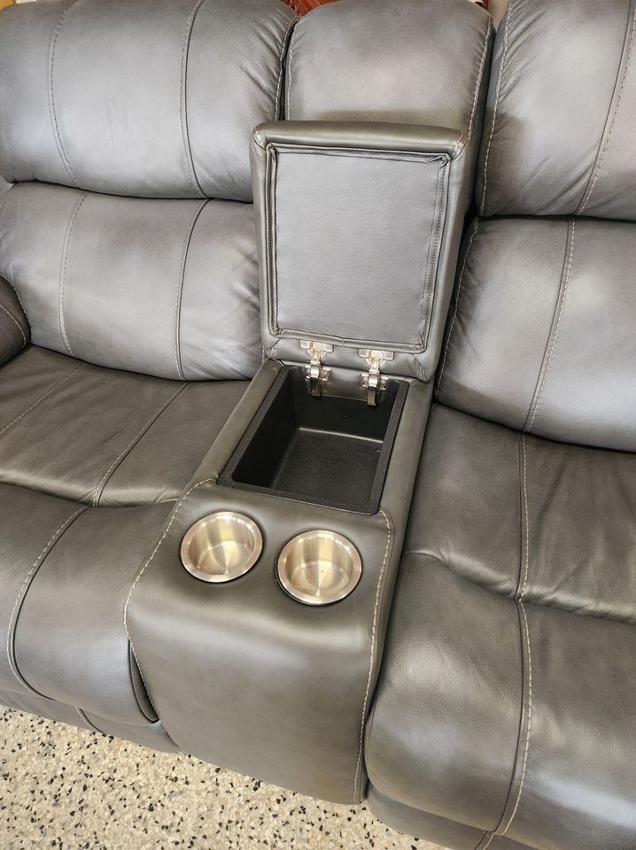 Charcoal Double Recliner Center Console Love Seat