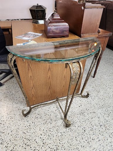 34W" Glass Top Half Moon Table