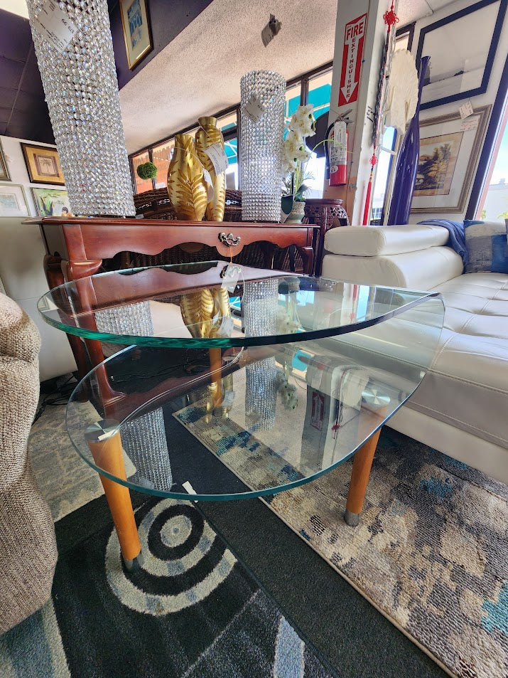 two-tier, curved glass End Table