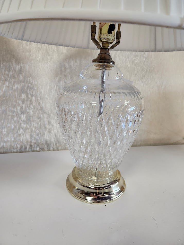 SET OF 2 | Vintage 1970s Diamond Pattern Lead Crystal Table Lamps