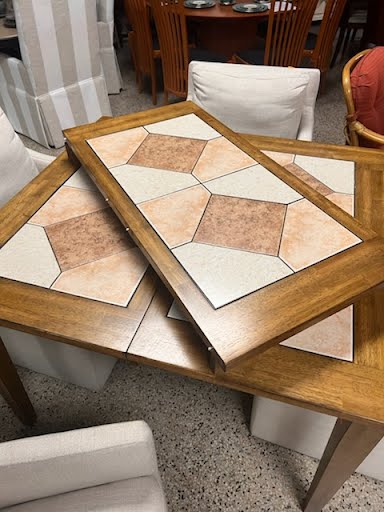 Tile Dining Table w. Four Chairs on Casters