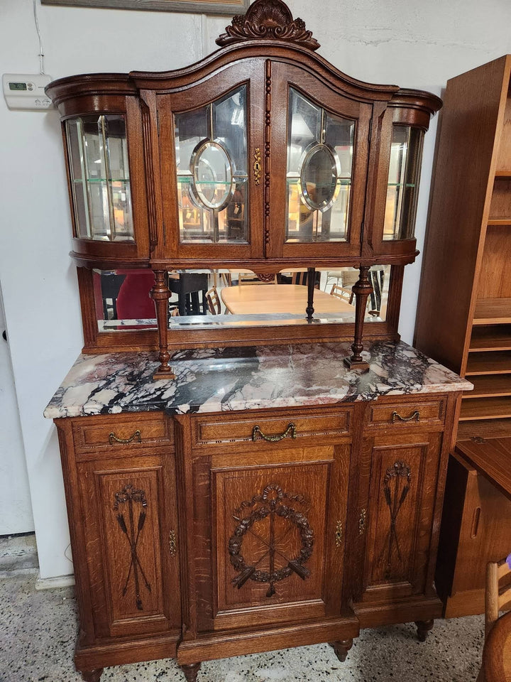 Loui XV Style Vintage Marble Top Buffet Sideboard