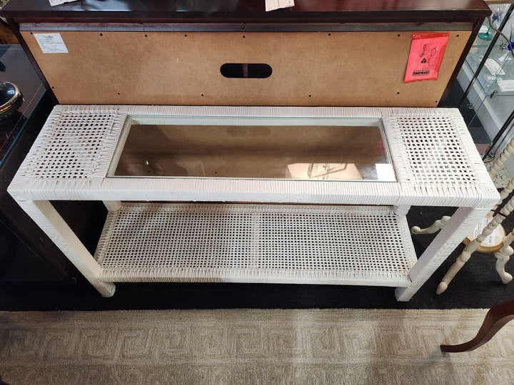 Wicker/Rattan Glass Insert Console Table