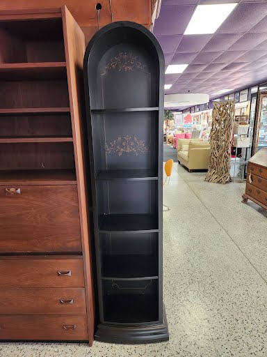 74H" Round Top Bookcase - Black Wash