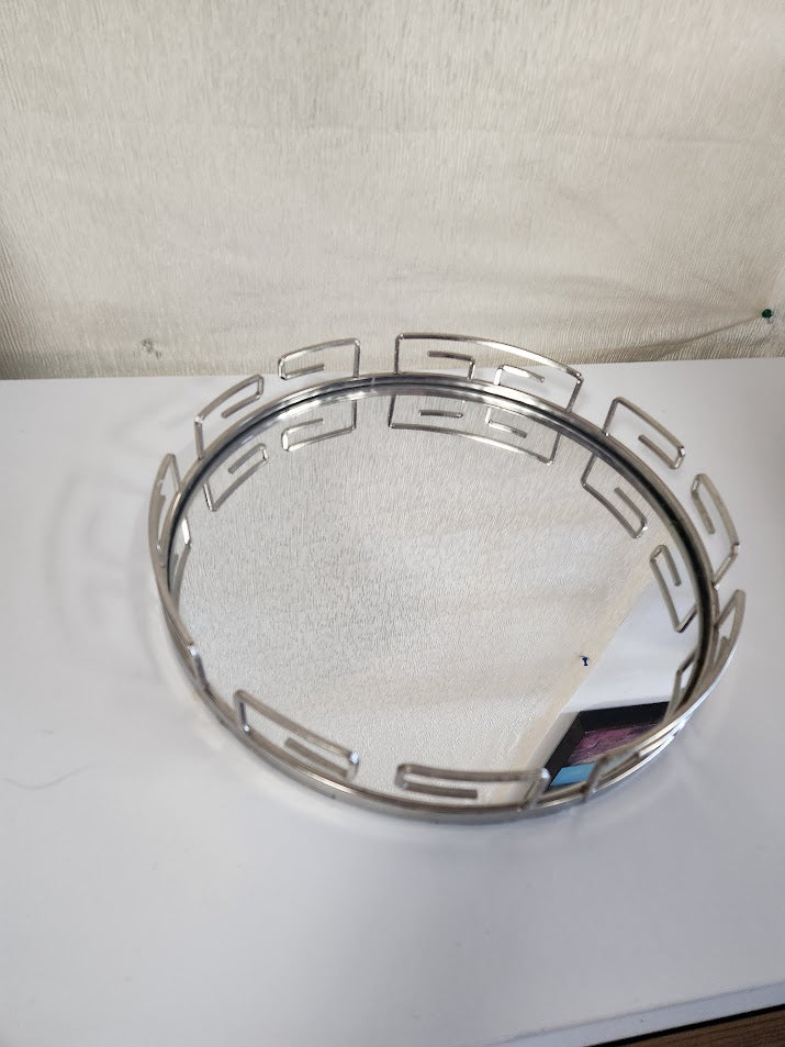 Round Silver Mirror Tray