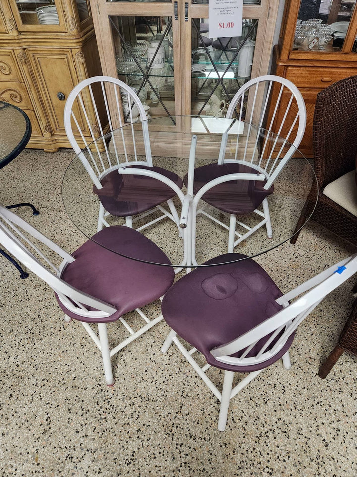 Dining Set 40" Round Glass Top with Four Chairs