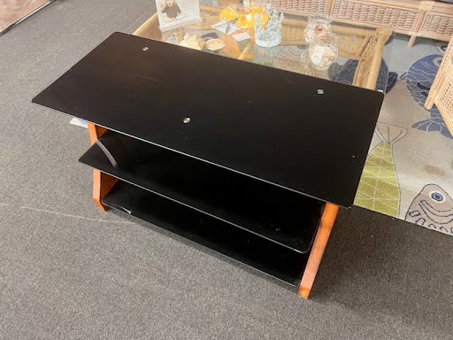 Three Tier Black Glass/Wood Console Table