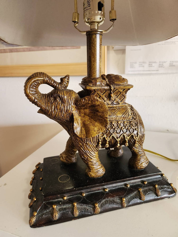 Elephant table lamp, brown shade, 22" tall