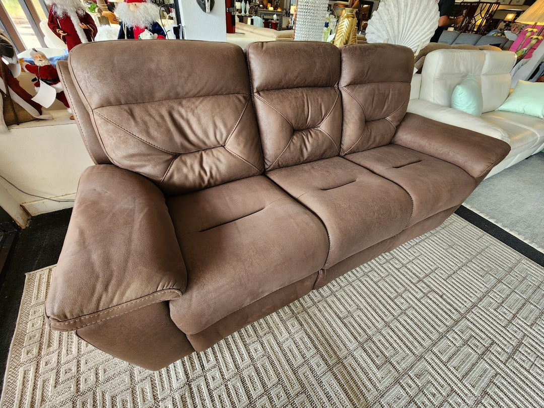 Brown double reclining fabric sofa