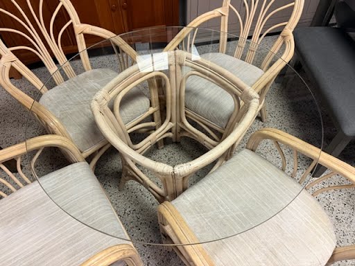 Round Glass To Bamboo/Rattan Dining Set