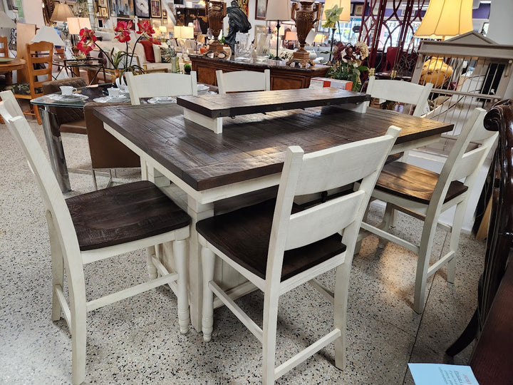 counter height set w.6 chairs. Farm style Dining Set