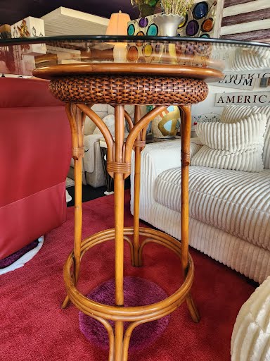Bar Table Bamboo 42" Round Glass Top