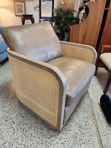 Swivel Leather/Cane Chair