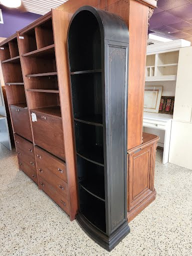 74H" Round Top Bookcase - Black Wash