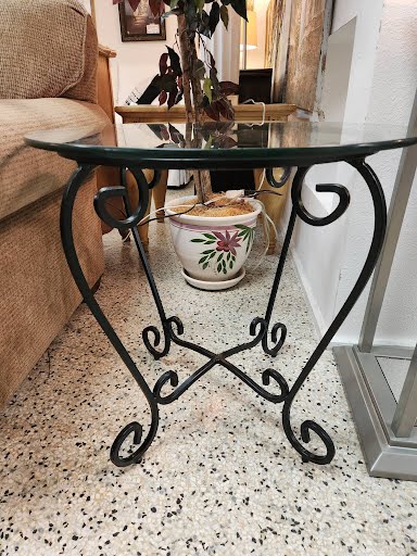 24" Iron End Table with Glass Top