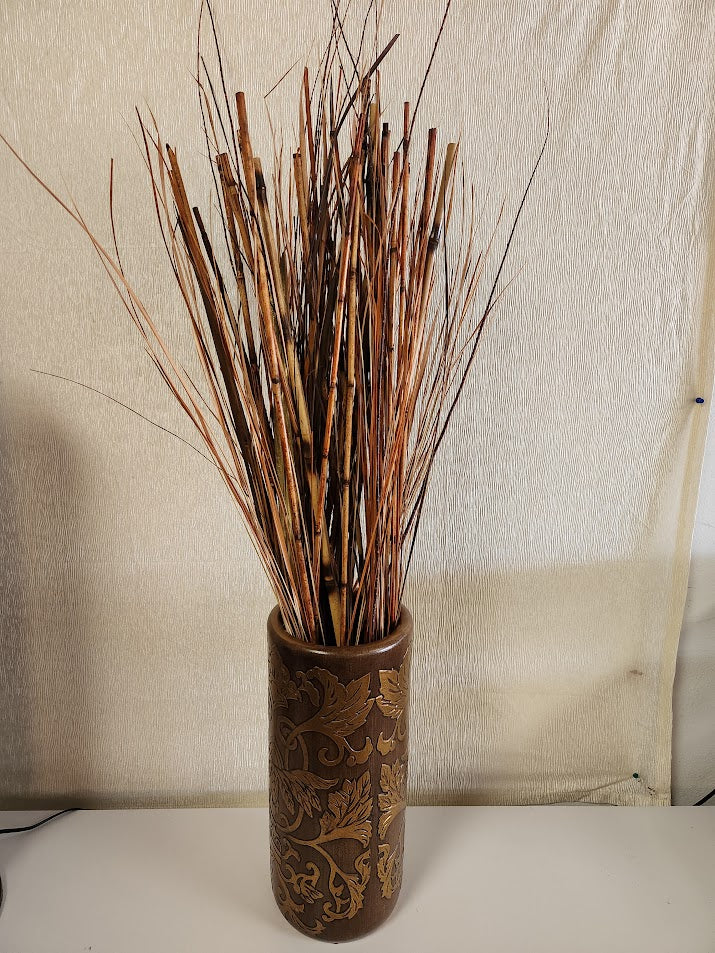 Gold Vase With Bamboo Sticks