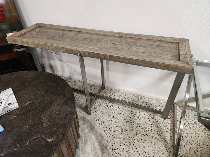 Sofa Table Grey Wash Metal Base