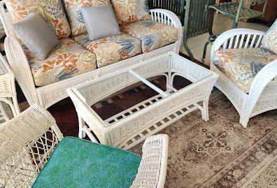 White Rattan/Wicker Glass Top Coffee Table