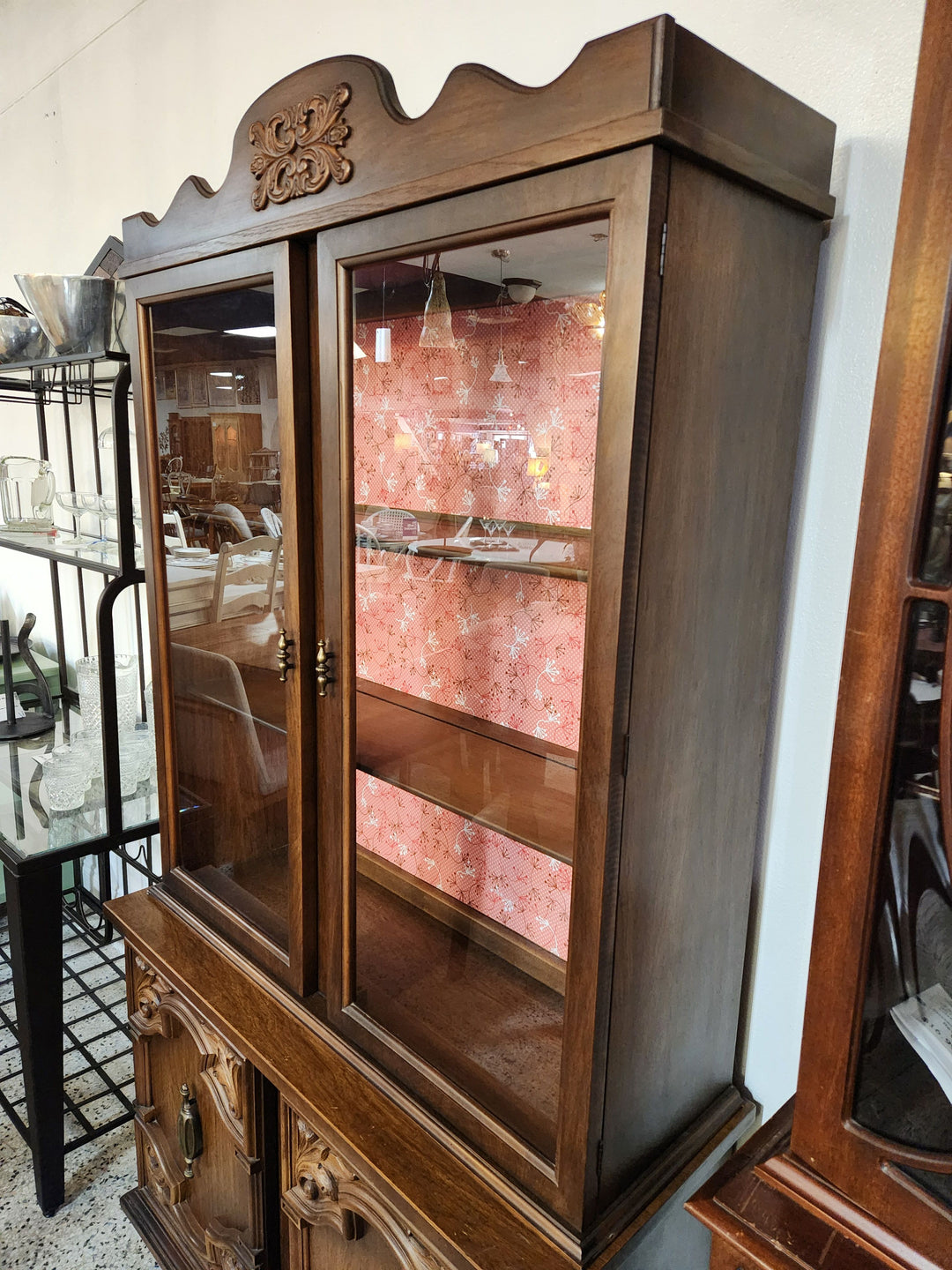 2PC Carved Wood China Cabinet
