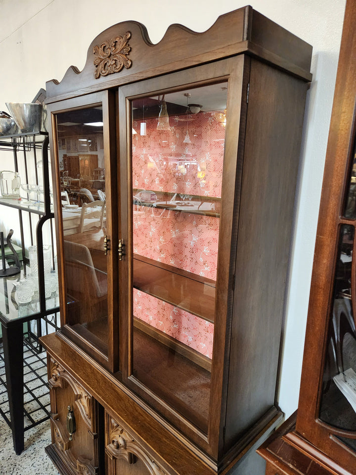 2PC Carved Wood China Cabinet