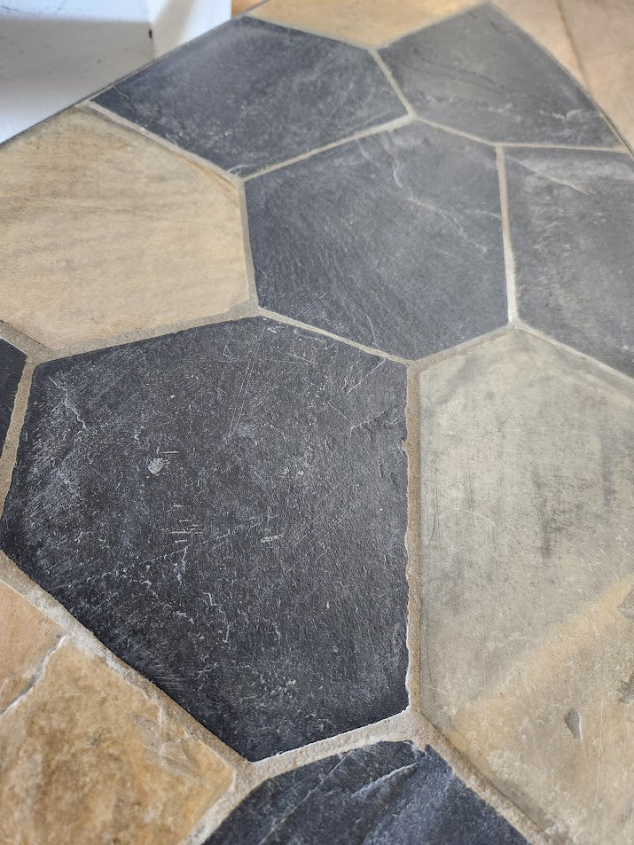 Demilune Slate Top Wrought iron Base