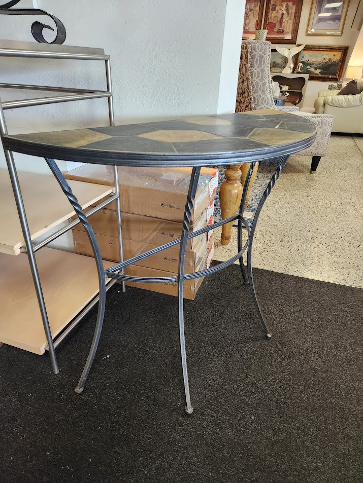 Demilune Slate Top Wrought iron Base