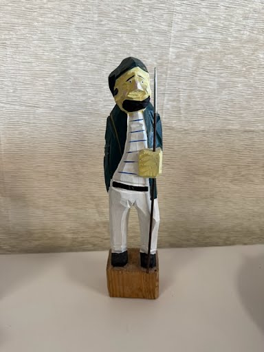 12" Height Wood Carved Fisherman