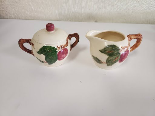 2 piece sugar bowl with lid and creamer