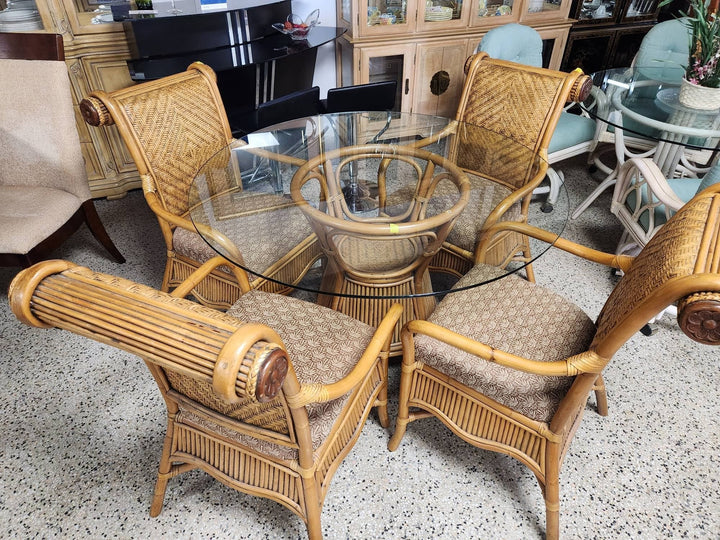 Dining Set 48" Round Glass Top Bamboo