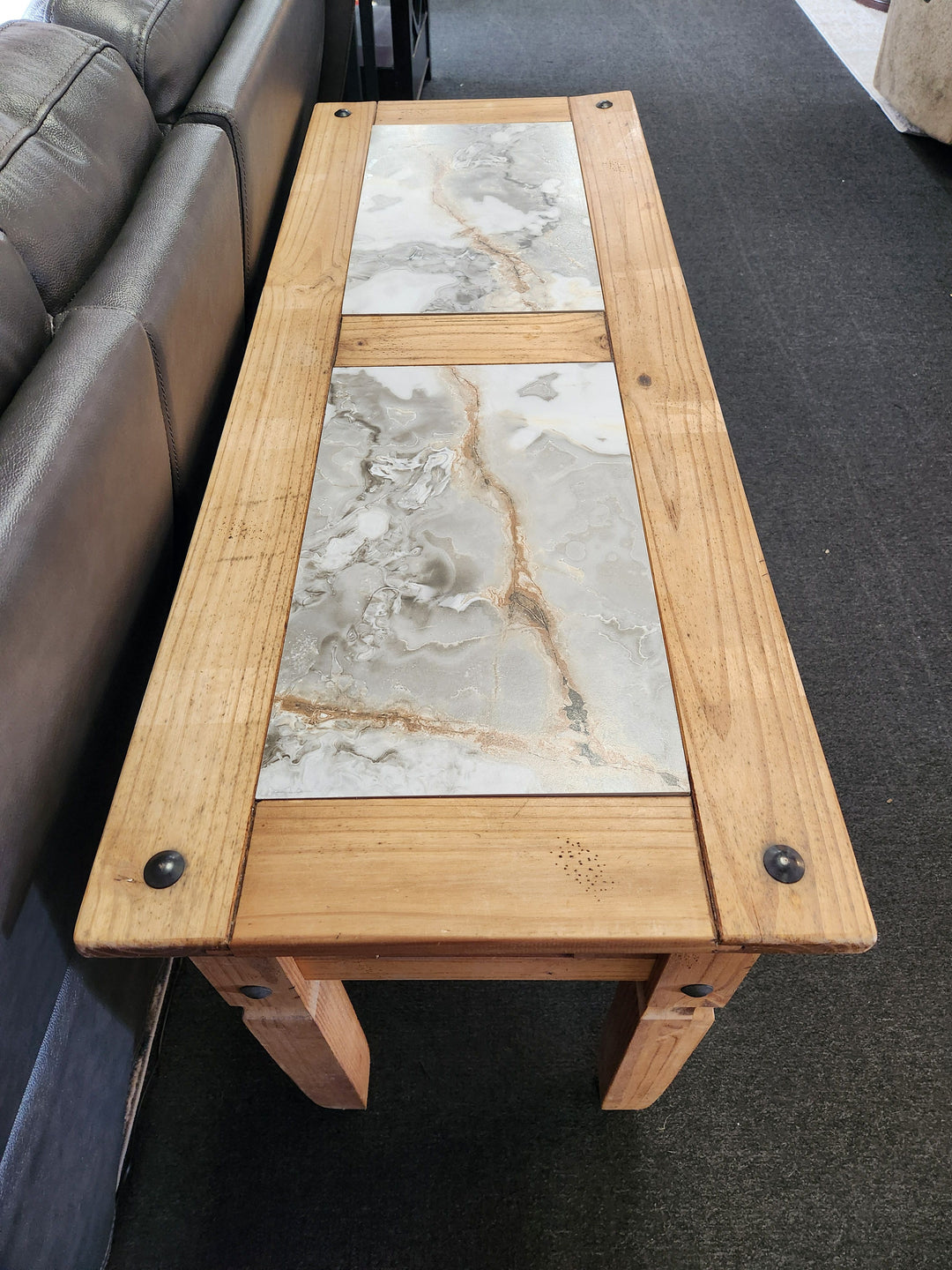 Wood Sofa Table with Stone