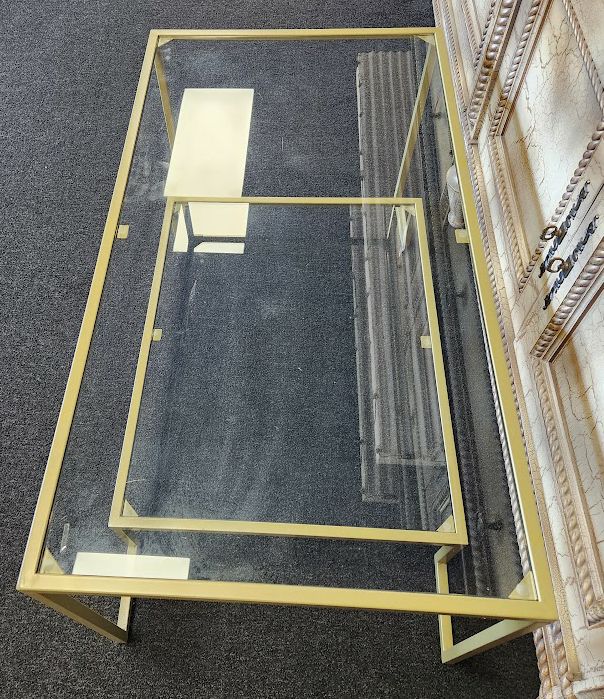 Coffee Table glass top W/gold metal frame