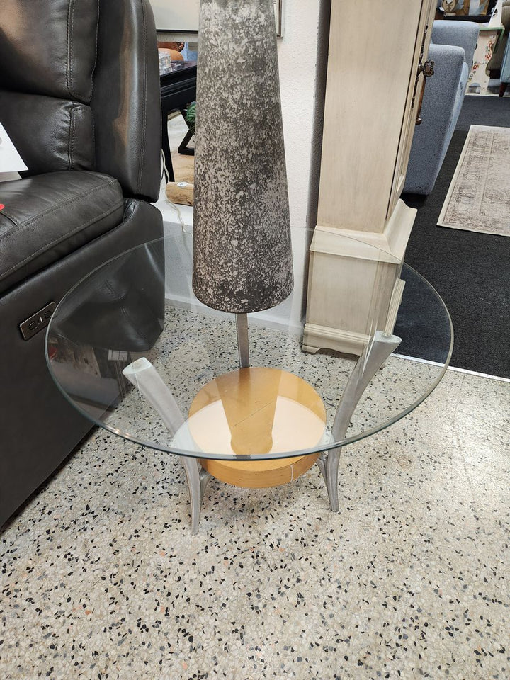 26" Round Glass Top End Table