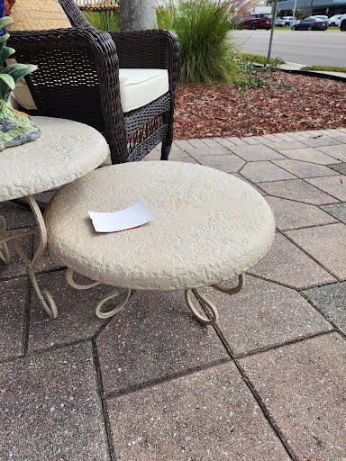 21" Round End Table Beige Faux Stone Top