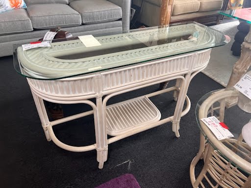 Bamboo Glass Top Half Moon Sofa Table