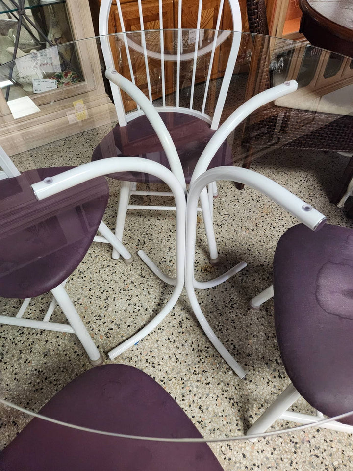 Dining Set 40" Round Glass Top with Four Chairs