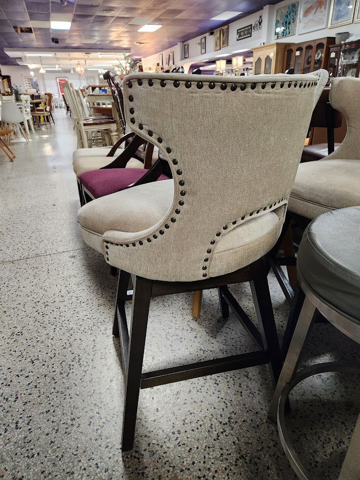 SET OF 2 bar stools in beige nailhead trim