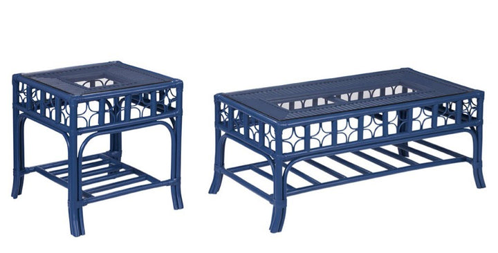 Stanley Chair Outdoor Set Blue Finish Rattan 4 Pieces