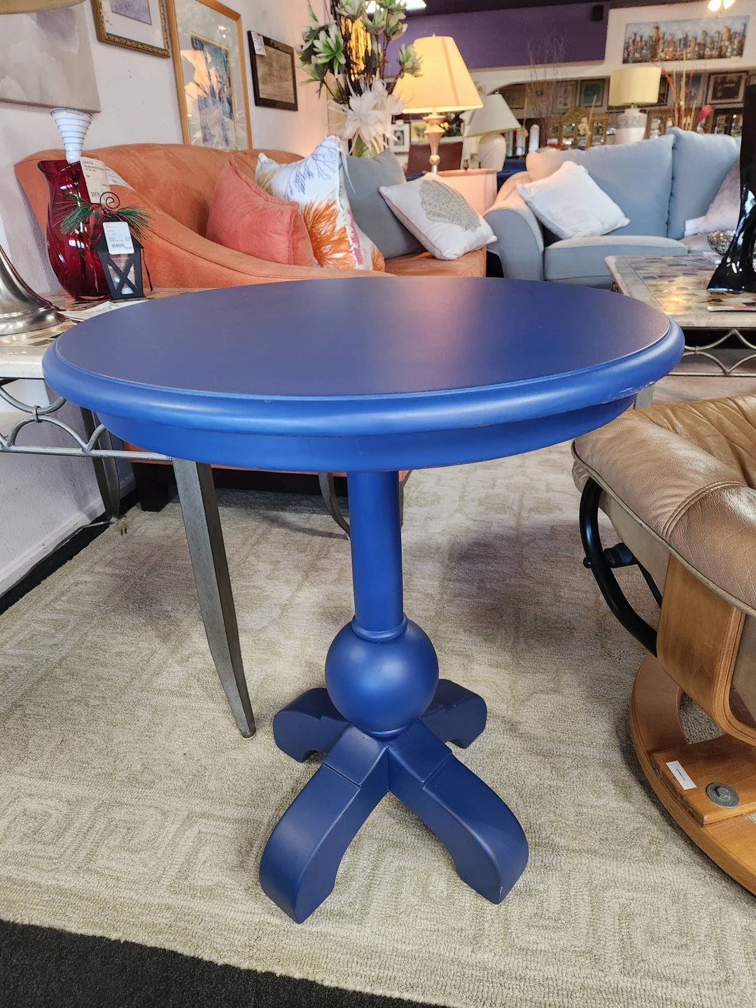 Single Blue Pedestal End Table