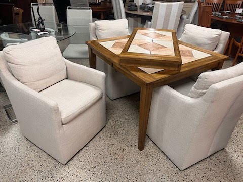 Tile Dining Table w. Four Chairs on Casters