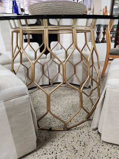 58" Round Crate & Barrel Base Glass Top Dining Table