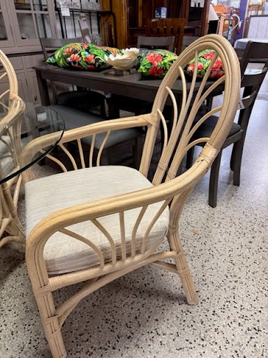 Round Glass To Bamboo/Rattan Dining Set