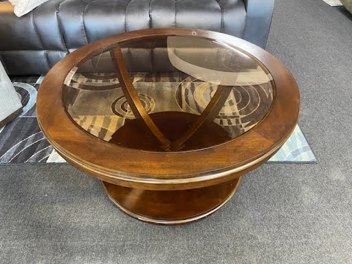 Coffee Table 37" Round Glass/Wood