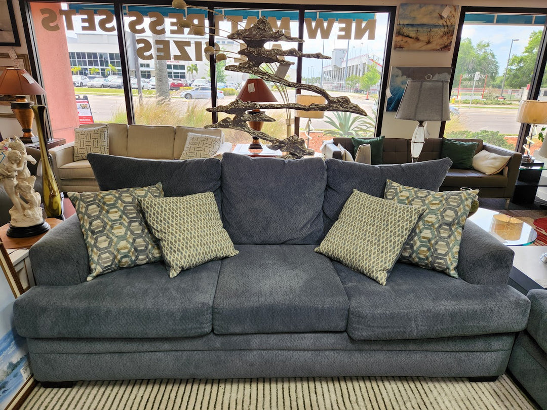 Blue/Grey Sofa with 4 Pillows