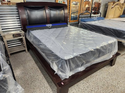 Wood/Leather Sleigh Queen Bed
