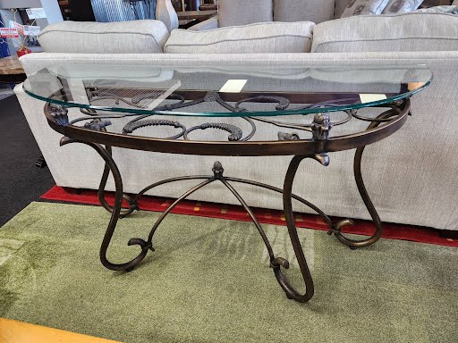 Demilune Iron Console Table with Glass Top
