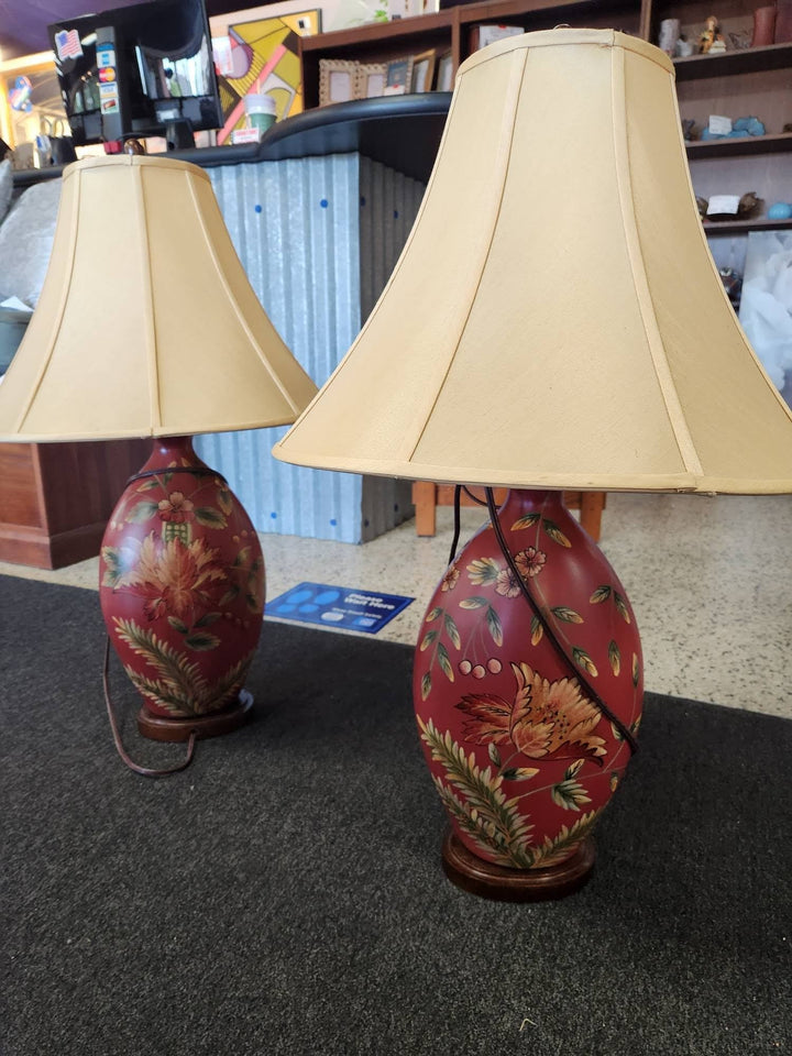 SET OF 2- Oriental Burgundy Table Lamps