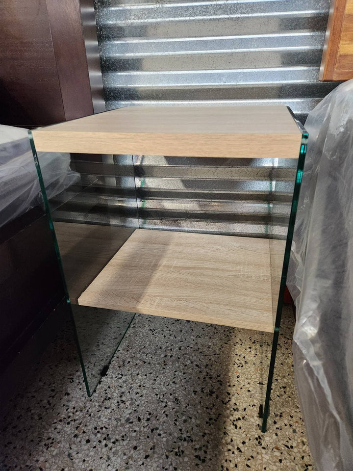 SET OF 2 - Wood/ Glass End Table