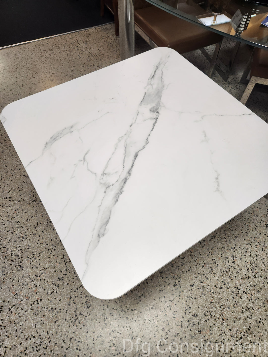 White Faux Marble Top Dining Table