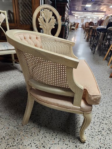 Cane Barrel Chair with Pink tufted