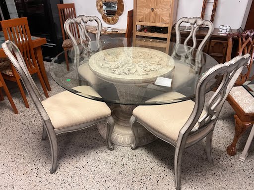 60" Round Glass Top Dining Set w.Four Chairs